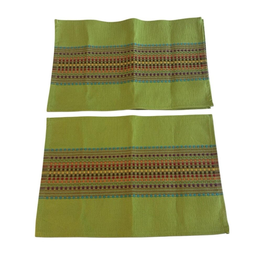 Fiesta 4 PC Placemats Woven Design Colorful Stripe Fiestaware 14x20 Green